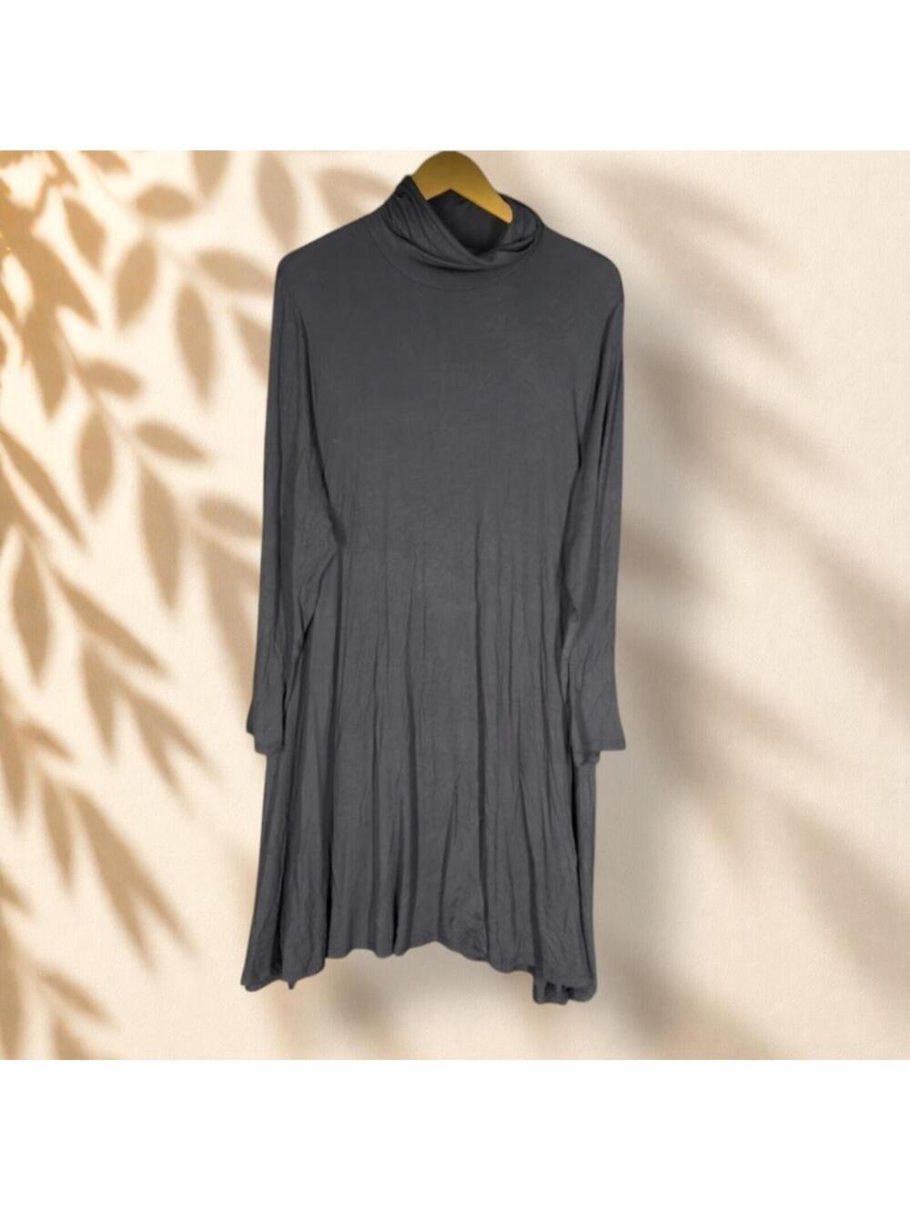 Chadwicks Dress Women 1X Plus Black Shift Short Turtleneck Rayon Long Sleeve